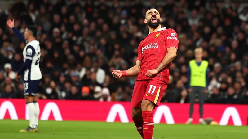 Mohamed Salah merayakan gol ke gawang Tottenham Hotspur. Foto: CameraSport via Getty Images