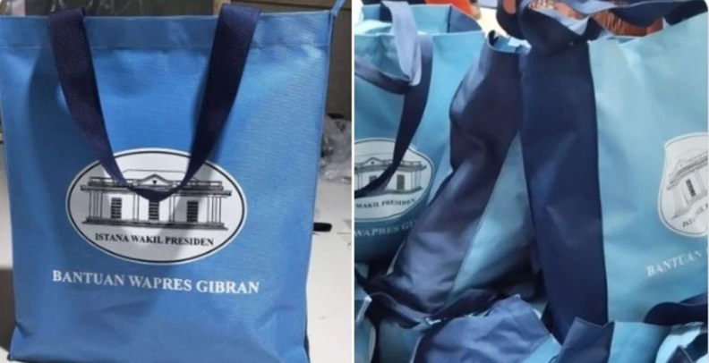 Tas Bansos Bertuliskan Bantuan Wapres Gibran untuk Korban Banjir. Sumber : X @BosPurwa