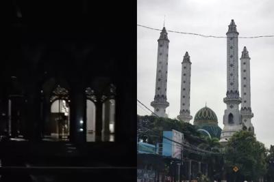 Masjid Agung Cilegon gelap gulita karena belum bayar listrik. Foto: Bantenraya