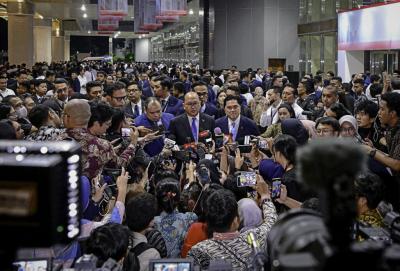 Saat acara Town Hall Danantara Indonesia 2025 di Jakarta Convention Center (JCC), Jakarta, pada Senin, 28 April 2025.